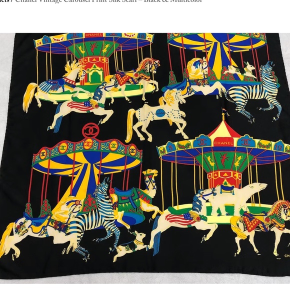 Chanel Vintage Carousel Print Silk Scarf – Black & Multicolor - Picture 5 of 5